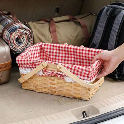 Charming Woven Picnic Basket With Sturdy Dual Wooden Handles And Large Capacity To Meet All Your Needs. This Rustic Picnic Basket Is Perfect For Students And Travelers, With A Durable Woven Basket Ideal For Holding Fruits And Snacks. Suitable As A Gift Basket, Dorm Decor, Travel Essential Storage, And Kitchen Decoration.