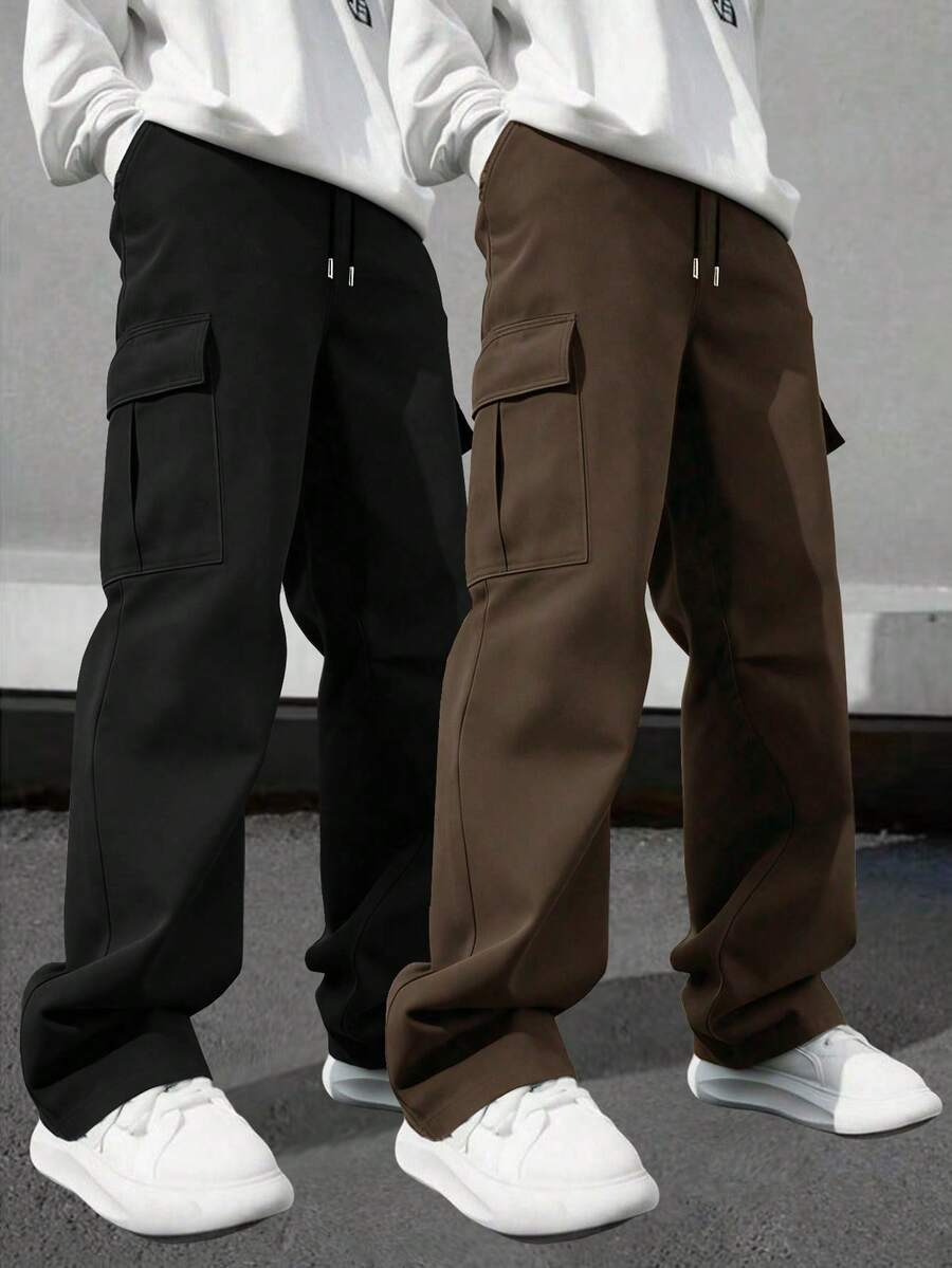 男士多口袋纯色修身工装裤两件套,适合春夏海滩、度假、日常通勤、锻炼、户外、休闲、运动、健身、跑步等场合,直筒裤型,时尚街头风。 - 彩色 - 查看 1