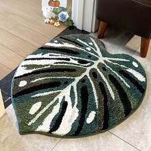 1pc Deep Green Leaf Pattern Soft, Absorbent, Fluffy Bathroom Mat, Suitable For Home Decor, Entryway And Indoor Protection, Bathroom Mat, Bathroom Rug, Door Mat, Small Rug, Carpet, Mat, Home Decor, Area Small Rug, Outdoor Mat, Home Decor, Area Rug, Bedroom Rug, Graduation Gift, Washable Carpet - Multicolor - View 1
