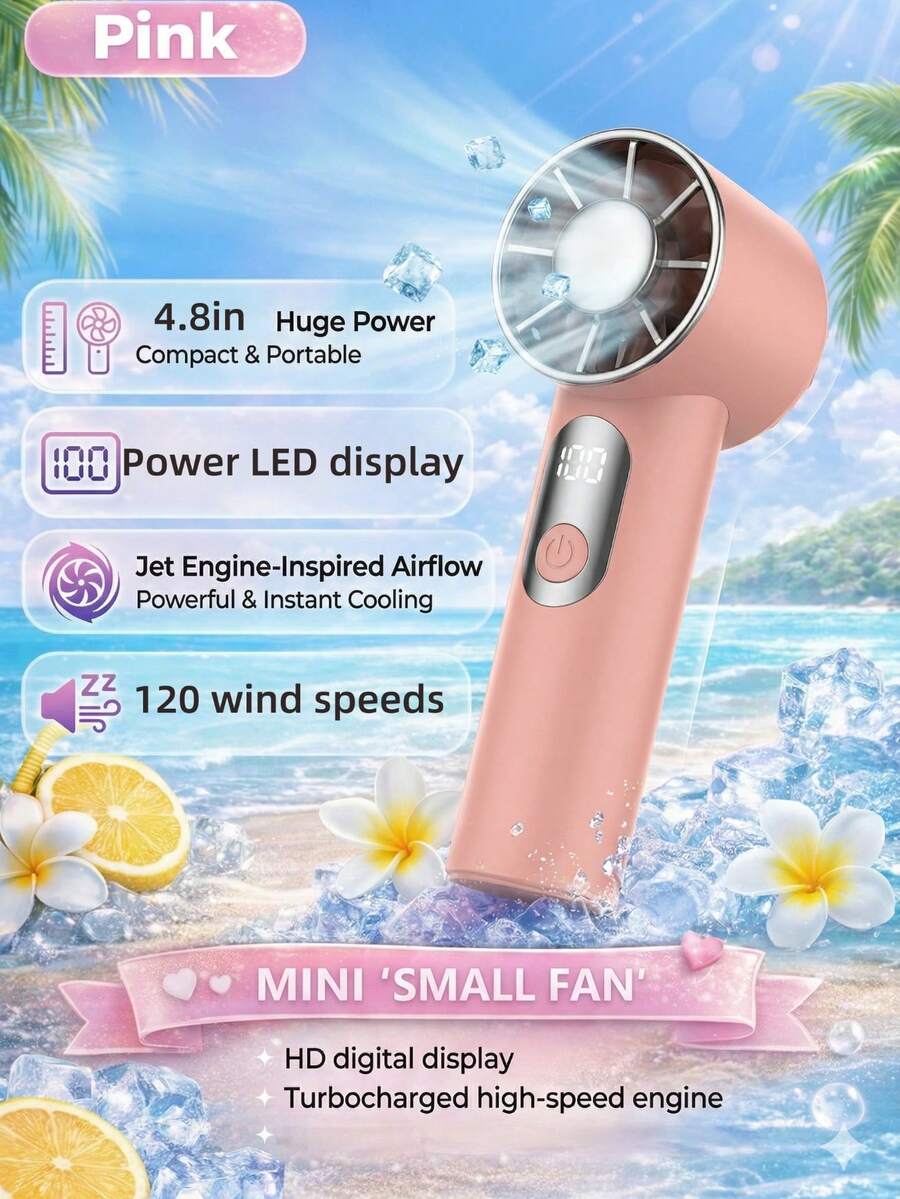 YITUMU 大功率涡轮迷你手持风扇，带智能LED显示屏、5档风速调节、持久耐用的1800mAh电池、超便携设计（多种颜色可选） - 手持 - 查看 1
