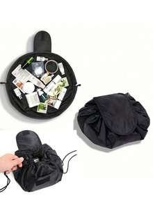 1pc Cosmetic Bag Drawstring Pouch, Portable Travel Organizer Bag, Random Drawstring Closure, Can Store Cosmetics, Travel Toiletries, Great Gift, Also Suitable For Manicure, Room Decor, Bags, Cosmetic Bags, Travel, Toiletry Bag, Travel Essentials, Storage Bag, Makeup Bag, Toiletry Pouch - 黑色 - 查看 10