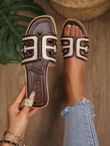 New Fashion Square Toe Flat Sandals For Women - Brown - View 5