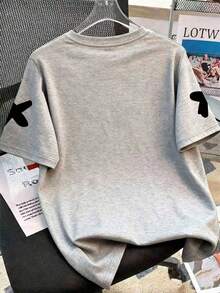 1pc Casual Loose Fit Graphic Tee Shirt For Teenage Boys, Cardboard Man Printed Short Sleeve Round Neck T-Shirt, Perfect Summer Gift, Suitable For School And Outdoor Wear In Spring/Summer - Grey - View 2