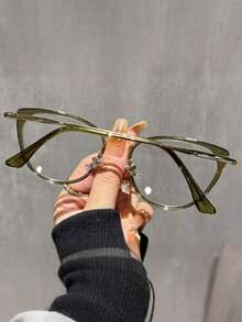 Y2K Iced Tea Cat Eye Glasses, Women's Clear Eyewear Accessories, Halloween Theme - Olive Green - View 1