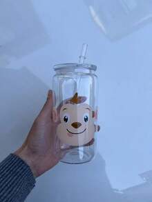 1 bình/cốc nước nhựa tái sử dụng 16oz có nắp và ống hút, họa tiết động vật dễ thương, thích hợp làm quà tặng hoặc cho các buổi họp mặt gia đình. - Nhiều màu - Xem 11