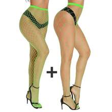 Green High Waist Fishnet Tights Women Plus Size Stretchy Sheer Mesh Pantyhose Body Stockings Underwear Club Party Wear Shapewear Leggings AN99 - phần giữa với lưới lớn - Xem 12