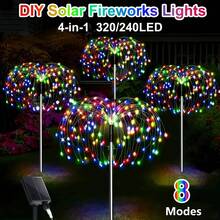 6/4Packs Solar Firework Lanterns, 240/360/480 LED, 8 Lighting Modes, Water-Resistant, Push Button Control, Semi Flush Mount, Non-Detachable, ≤36V, Lithium Battery, For Garden, Yard, Walkway, Lawn Decor - Warm White - View 3