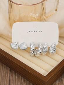 3/9 paires de boucles d'oreilles en résine argent bohème pour femmes, boucles d'oreilles créoles en forme de larme avec étoile de mer et coquillage. Bijoux pour porter au quotidien, en vacances d'été. Cadeau d'anniversaire pour maman, petite amie et amies - Argent - Voir 5