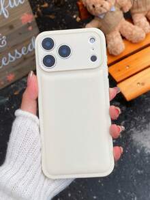 1pc Minimalist Solid Color Leather Texture High-Quality Phone Case Compatible With IPhone 17/17Pro/17Promax/16promax/16/16pro/16plus/15/15promax/15pro/11/12/13/14promax/11pro/11promax/12pro/12promax/13pro/13promax/14pro/14promax, Elegant Creative Design - White - View 5