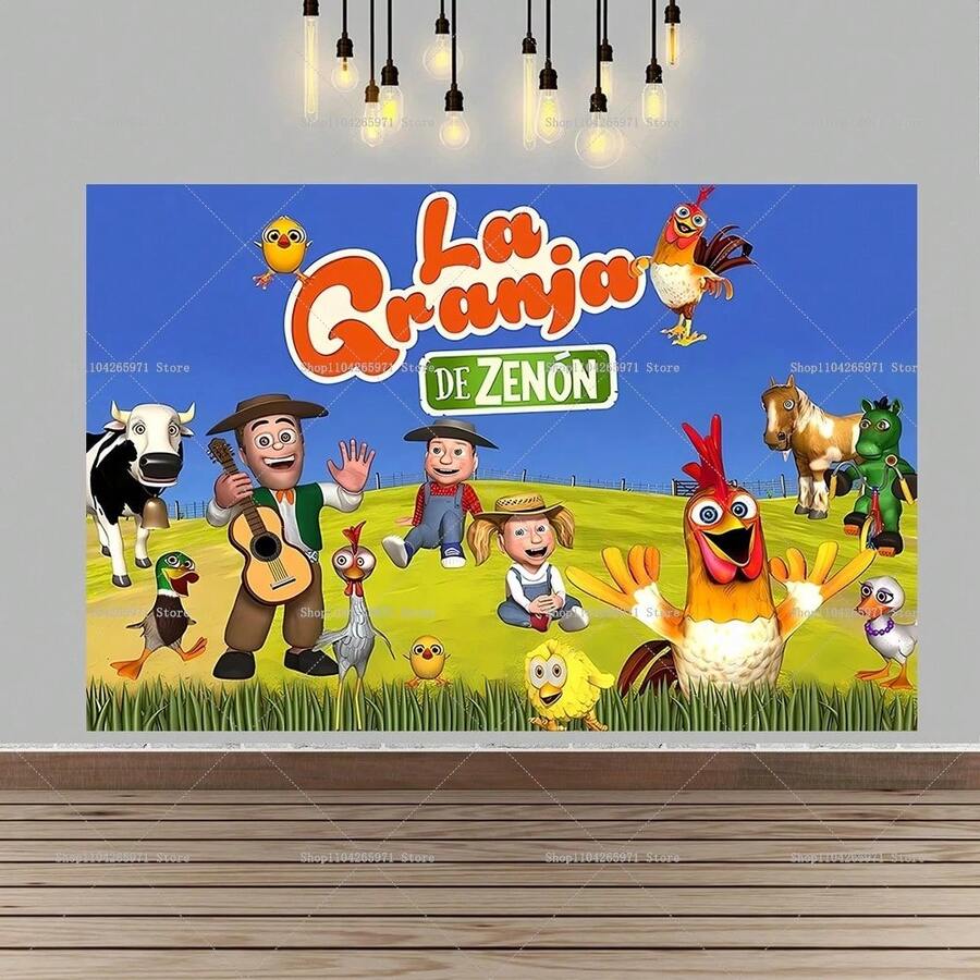 "Zenón's Farm" Themed Backdrop - Featuring A Charming Cartoon Farm Animal Style, Ideal For Birthday Party Decorations And Photography Backgrounds. It Also Serves As An Indoor Decorative Tapestry, Bedroom Wall Hanging, Or General Wall Art (Equipped With Four Hanging Grommets). - 款式D - 查看 1