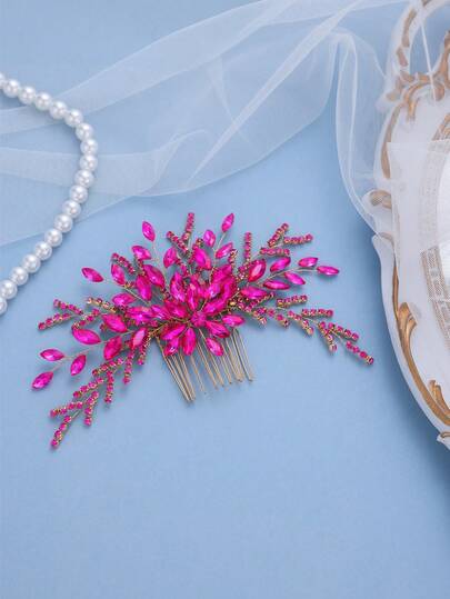 1pc Purple Crystal Flower Hair Comb, Elegant Bridal Headpiece For Wedding, Prom, Party, Luxury Gold Rhinestone Hair Accessory For Women,Festival,Birthday