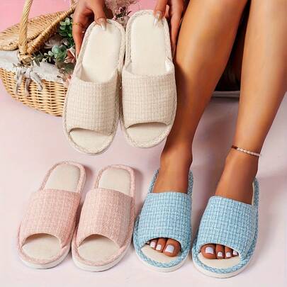 Dép lê nữ mùa hè thời trang mới, chất liệu vải lanh, đế mềm chống trơn trượt, thích hợp mang trong nhà và ngoài trời.