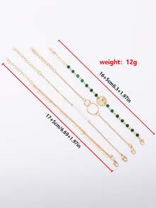 Conjunto de pulseras bohemias de capas con discos dorados y cuentas, pulsera apilable con encantos de piedras verdes y blancas, joyería de uso diario, regalo - Multicolor - Ver 4
