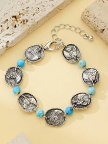 1 pieza Brazalete minimalista de aleación de turquesa con estilo vaquero occidental retro, unisex - Pulsera - Ver 3