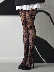 Quần tất ren hoa mỏng manh, quần tất lưới gợi cảm, cạp cao, ôm sát, màu đen. - màu đen - Xem 5