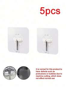 30/10/5pcs Seamless Wall Hooks Nail-Free Wall Mount Self-Adhesive Traceless Transparent Removable Waterproof Rustproof For Kitchen Bathroom Living Room - Clear - View 12