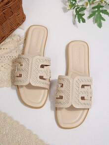 New Fashion Square Toe Flat Sandals For Women - Beige - View 3