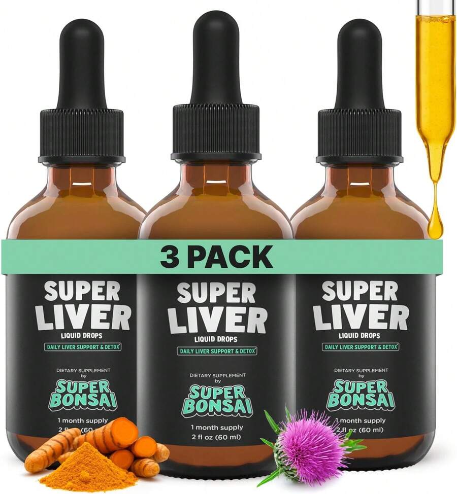 [Mother's Day Gift For Mom][3 Piece]SuperBonsai Super Liver Support With Milk Thistle -  Liver Cleanse Detox & Repair Aid - Doctor-Formulated Liver Supplement - Liquid Herbal Supplements For Liver Health - 1 Month Supply - 3 - 查看 1