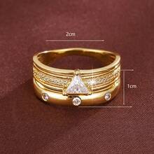 1 chiếc nhẫn bản rộng đính đá Cubic Zirconia họa tiết đường hình học dành cho nữ - Nhiều màu - Xem 6
