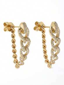 Bông tai dạng dây xích dày, mạ vàng 18K, bạc sterling 925, đính đá Cubic Zirconia, dành cho nữ. - Bông tai đính đá Zircon dạng dây chuyền - Xem 7