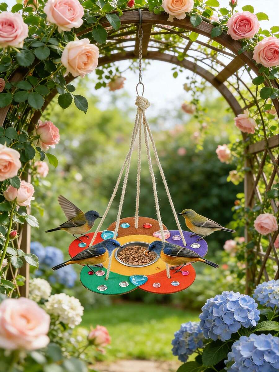 9pcs/Set Paintable Flower-Shaped Bird Feeder - Hand-Painted Creative Bird Feeder - Outdoor Hanging Bird Feeder - DIY Handmade Kit With Rhinestone Decoration - Garden Balcony Bird Watching Decor - A - View 1