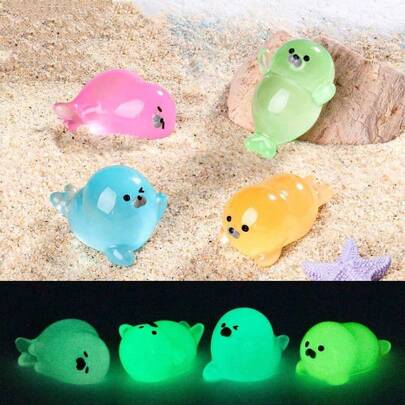 Glow-In-The-Dark Mini Resin Sealed Sculptures, Luminous Mini Resin Seal Figurines,Cute Blue Resin Seal Figurine,Micro Realistic Crystal Dolphin Figurines, No Power Source Needed, Suitable For Garden, Party, Micro Landscape, Aquarium, Unique Decor, DIY Craft And Party Favors - Creative Desktop Home Decor - Random Cute Cartoon Animal Models