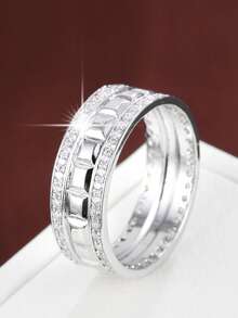 1枚极简几何方形排列设计立方氧化锆女戒指 - 彩色 - 查看 14