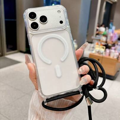 Luxury Crossbody Necklace Lanyard Basic Clear Magnetic Phone Case Compatible With IPhone 17 Pro Max 17 Pro 17 16 Pro Max 16 Pro 16 15 Pro Max 15 Pro Max 15 Pro 15 14 Pro Max 14 Pro 14 13 Pro Max 13 Pro 13 12 Pro Max 12 Pro 12 11 Magnetic Wireless Charging Shockproof Back Cover ﻿