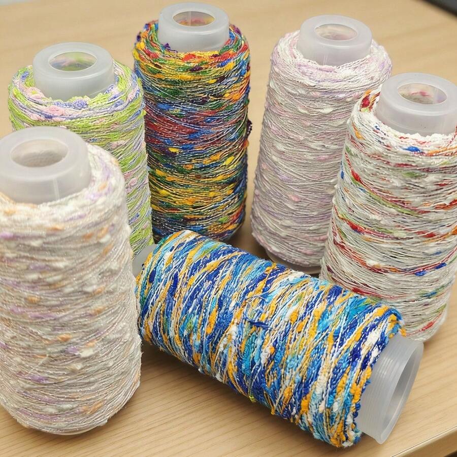 50g Cuentas metálicas mixtas, hilo de peluche teñido con degradado, adecuado para tejer suéteres, bufandas, chaquetas, manualidades - Disponible en múltiples colores - Tejido a mano - Multicolor - Ver 1