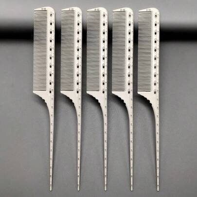 5件套：尖尾梳、纯色梳、直发梳、蓬松梳、造型工具、美发梳，居家、旅行、度假必备，女士美发梳，发型设计必备，刘海梳、分区梳、美发师专用梳、沙龙专用梳、柔顺梳