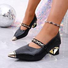 2026 Women's New High Heel Sandals, Pure Metal Buckle, All Season - Black - View 4