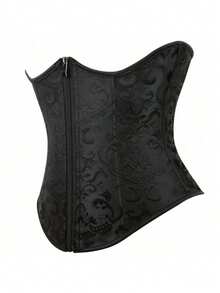 1pc Zipper Jacquard Waist Cincher, Women's Button Waist Trainer Corset, Suitable For Party Outfit - Black - View 2