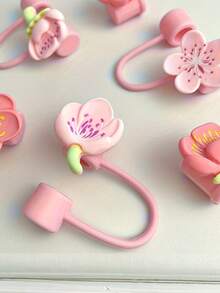 These Cute Resin Flower Straw Caps With Dust-Proof Design Are Perfect For Party Decorations. Reusable Dust-Proof Caps Suitable For Party Mug Decoration. Straw Caps With Dust-Proof Decoration, 10mm Dust-Proof Straw Caps, Party Supplies, Mugs, Cherry Blossom Silicone Straw Sleeves, Glass Straw Caps, Floral Series Straw Dust-Proof Plugs. - Multicolor - View 4