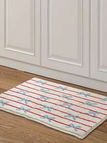 1pc Exclusive Custom Bedside Faux Cashmere Rug, Dreamy Blue Bow Design, Soft Plush Skin-Friendly Material, Bow Striped Rug, Bow Rug, In Style, Fresh And Elegant Rug, Girly Rug, Living Room Rug, Bedroom Rug, Entryway Rug, Kitchen Rug, Bathroom Rug, Gaming Room Rug, Study Rug - Multicolor - View 18