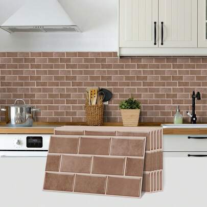 6/12/24/48 قطعة من ملصقات البلاط البني الدافئ، قابلة للتقشير واللصق، ملصقات مقاومة للرذاذ، بلاط جداري سيراميكي، مناسبة للمناطق المعرضة للرذاذ، غرفة المعيشة، المطبخ، الحمام، ديكور المنزل