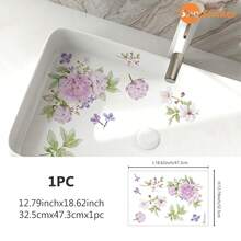 SUPSTICKER 1pc Fresh Floral Bathtub Sticker, PVC Waterproof Oil-Proof Removable Decal, 12.79x18.62 Inches, Suitable For Bathroom Sink Vanity - 1PC - View 12