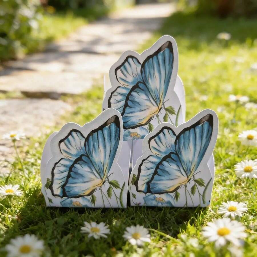 50 Blue Butterfly Candy Cups, 180g Durable Paper - 查看 1