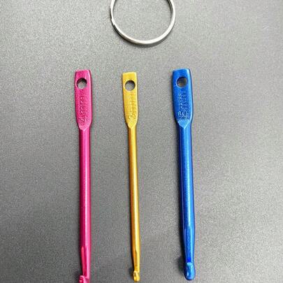 3pcs Colorful Aluminum Crochet Hook Set, Includes 3.0/4.0/5.0mm, Mini Portable, Emergency Knitting Tool