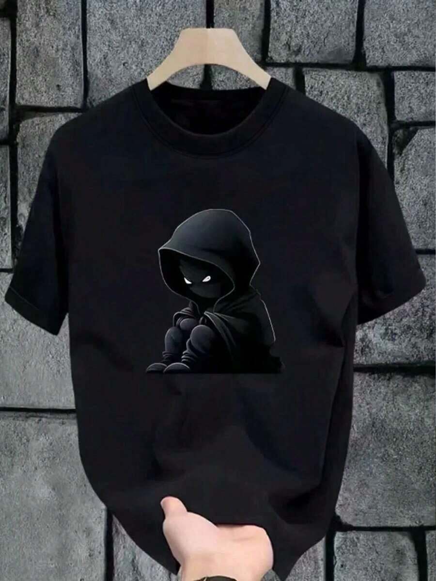 Camiseta informal de manga corta con cuello redondo y estampado de Dark Souls de Manfinity Dauomo, para hombre, primavera/verano. - Negro - Ver 1