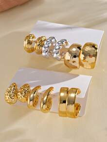 每套6件。个性时尚水滴形扭曲几何C形女士耳环套装。适合日常佩戴、派对或节日送礼。 - 彩色 - 查看 1