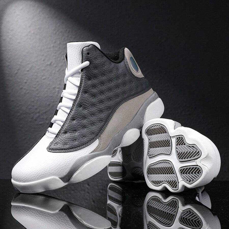 Men's Head-Turning Wave Sole Basketball Shoes, Matching Couple Style,Men's Premium Leather Basketball Shoes, Couple Exclusive - 白灰 - 查看 1