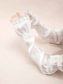 1 Pair Women Butterfly Embroidery Lace Satin Long Sleeve Arm Sleeve, Sunscreen Stylish Glove Suitable For Daily Use In Summer Bow Valentine's Day Valentines - trắng - Xem 3
