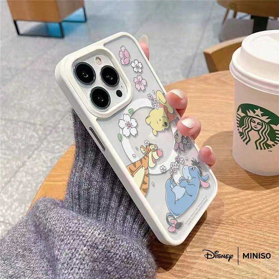 名创优品迪士尼小熊维尼樱花透明磁吸手机壳,适用于iPhone 17/17 Pro/17 Pro Max/17 Air/16/15/14/13/12/11/X系列,iPhone 17 Pro Max手机壳,iPhone 17 Pro手机壳,iPhone 17手机壳,圣诞礼物,女朋友 - 白色 - 查看 1