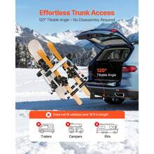 Hitch Mounted Ski & Snowboard Rack, Fits 2-Inch Receiver, Carries Up To 6 Pairs Of Skis Or 4 Snowboards, Hitch-Mounted Rack For Car With Key Lock, Security Strap, Tilt Access, Rubber Padding - Hitch Mounted - View 4