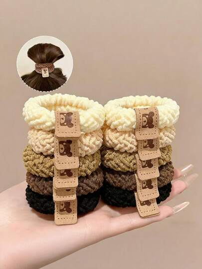 10pcs Girls Minimalist High Elasticity Hair Ties, Suitable For Daily Use