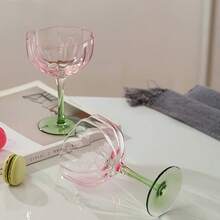 Hand Blown Petal Shape Crystal Wine Glasses, Gradient Color Coupe Cocktail Glasses, Vintage Champagne Flutes For Summer, Perfect Mother's Day & Birthday Gift For Her - 粉色 - 查看 9