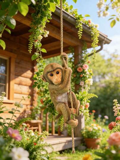 Lifelike Resin Hanging Monkey Decoration, Cute Baby Monkey Sculpture For Garden Tree, Outdoor Yard Art, Patio, Backyard, Lawn, Balcony Decor, Durable Weatherproof Animal Figurine For Garden Landscape, Unique Hanging Ornament For Party, Festival, Holiday Decor, Perfect Garden Gift For Nature Enthusiasts, Add Playful Vibe To Your Outdoor Space