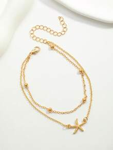 1pc Minimalist Elegant Women Summer Beach Star Beaded Anklet - Gold - View 4