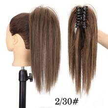 Peluca con coleta de cabello sintético corto y liso de 16 pulgadas con pinza, peluca con coleta para mujeres, extensión de cabello negro y marrón - Multicolor - Ver 15