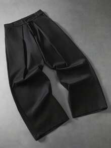 Men's Solid Color Fold Pleated Business Casual Pants - Black - View 9
